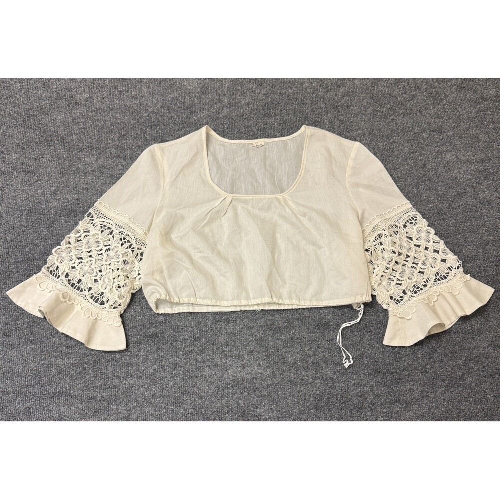 Vintage 60s 70s Diolen Crop Bell Crochet Sleeve Fairycore Top EU 44 Europe Made